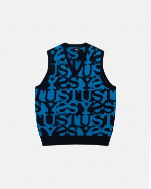Stussy Stacked Kazak Vest Kazak Kadın Koyu Lacivert Türkiye | DKM-0151