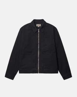 Stussy Zip İş Jacket Overdyed Denim Kadın Siyah Siyah Türkiye | ZGB-5486