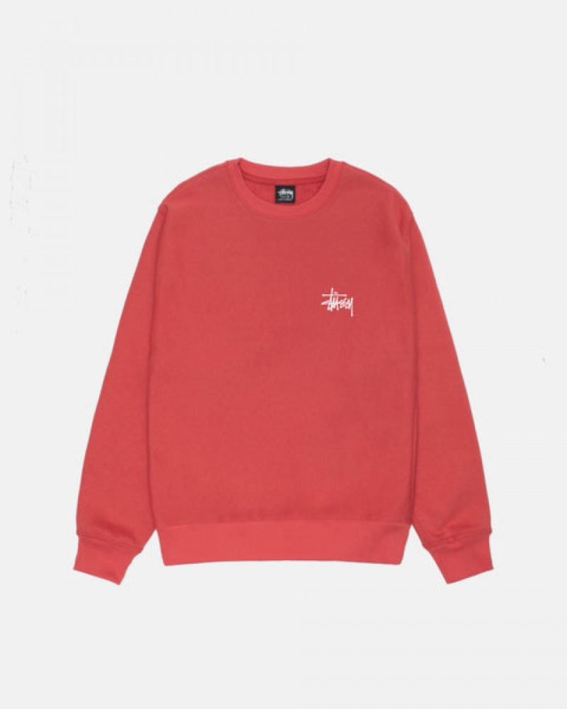 Stussy Basic Stussy Crew Tişörtü Erkek Kırmızı Türkiye | ZHM-6929