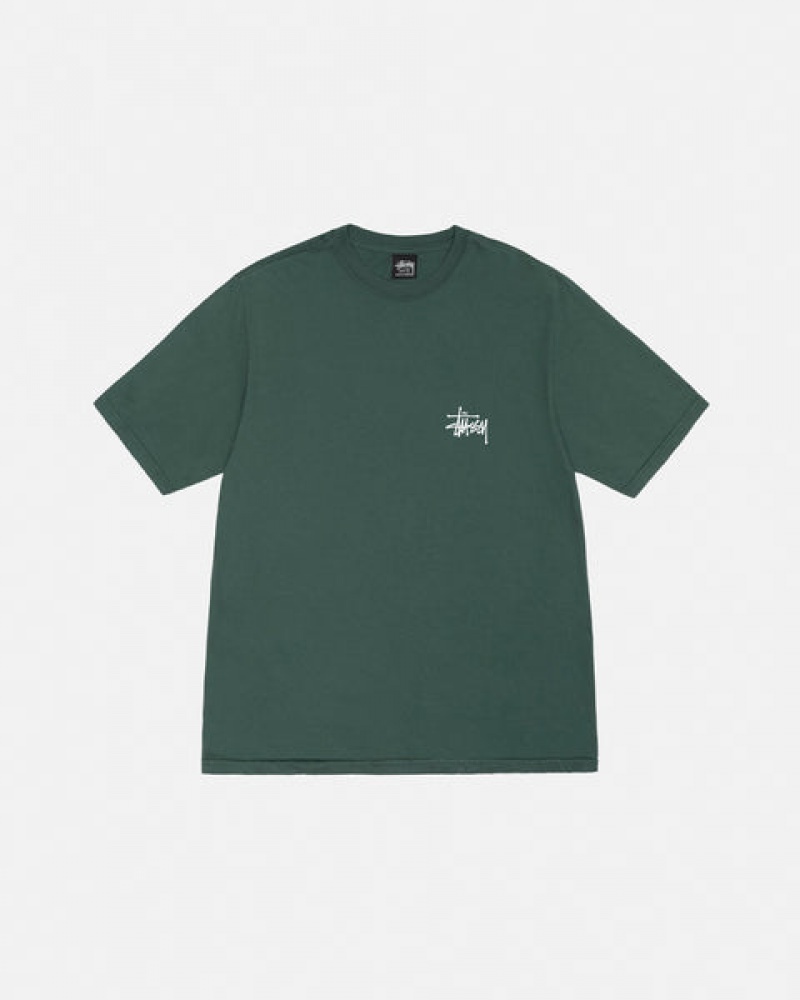 Stussy Basic Stussy Tee Pigment Dyed T shirt Erkek Yeşil Türkiye | ISY-7969