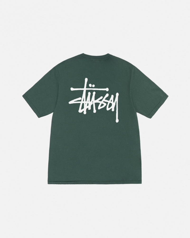 Stussy Basic Stussy Tee Pigment Dyed T shirt Erkek Yeşil Türkiye | ISY-7969