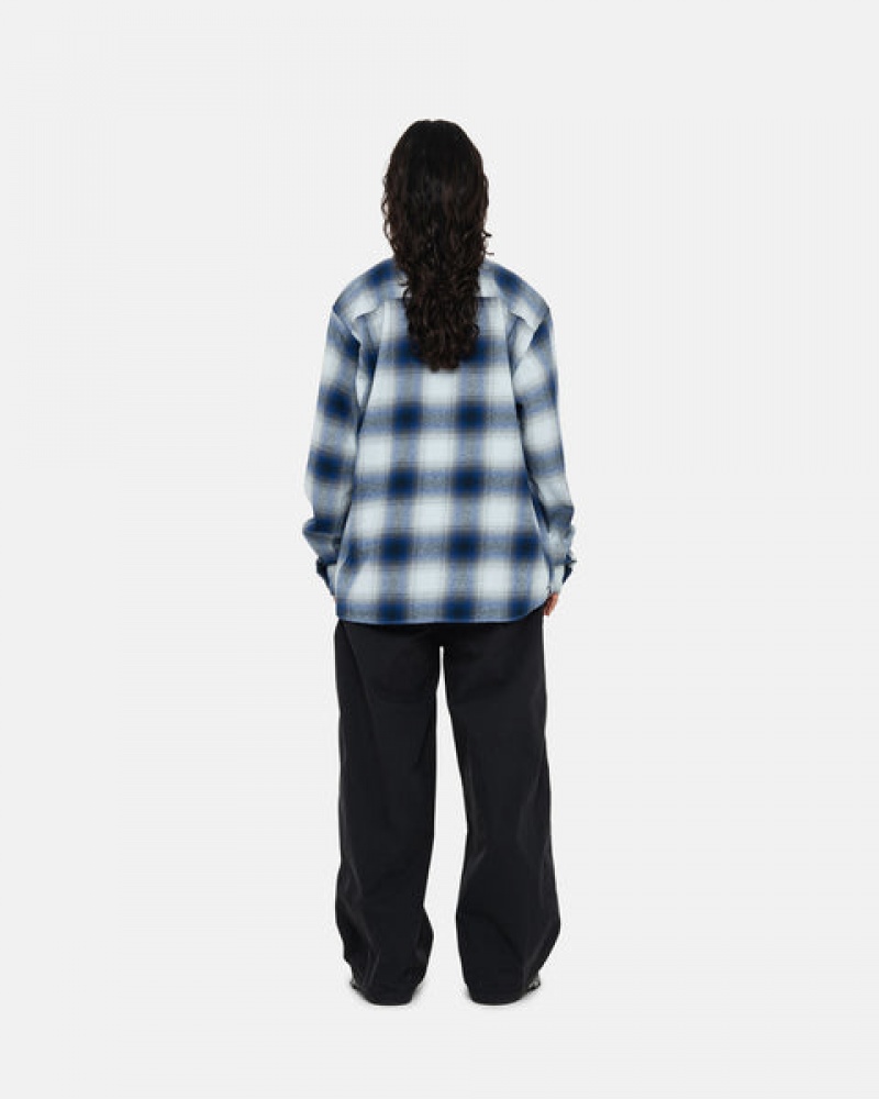 Stussy Bay Plaid Shirt Gömlek Kadın Lacivert Türkiye | LXD-1379