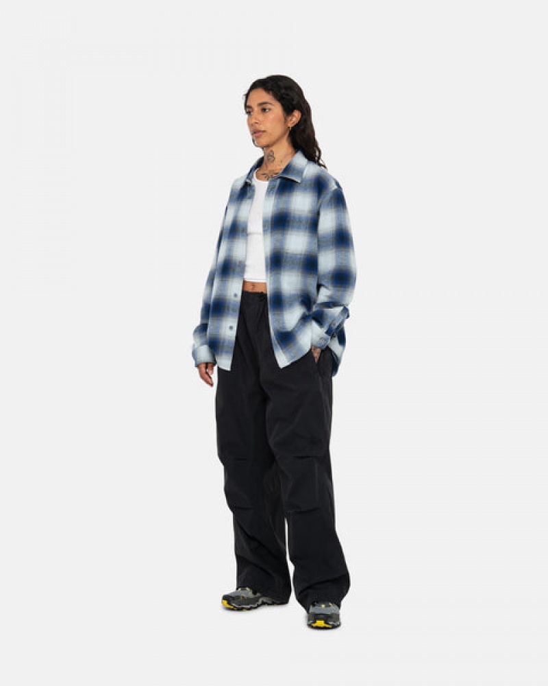 Stussy Bay Plaid Shirt Gömlek Kadın Lacivert Türkiye | LXD-1379