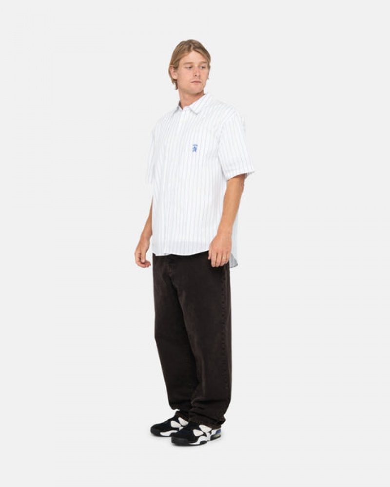 Stussy Boxy Çizgili Shirt Gömlek Erkek Beyaz Türkiye | KZQ-2353