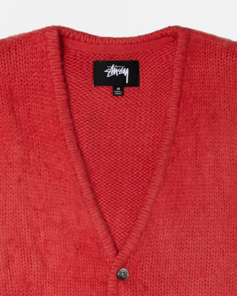 Stussy Brushed Cardigan Kazak Erkek Kırmızı Türkiye | TMM-0312
