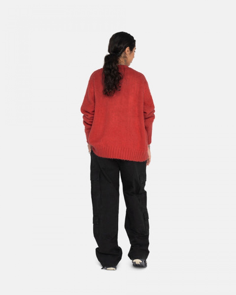 Stussy Brushed Cardigan Kazak Erkek Kırmızı Türkiye | TMM-0312