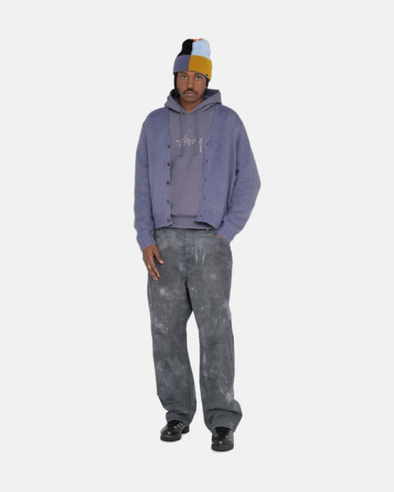 Stussy Brushed Cardigan Kazak Erkek Mor Türkiye | BZM-6069