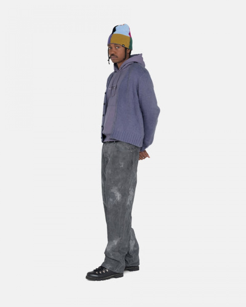 Stussy Brushed Cardigan Kazak Erkek Mor Türkiye | BZM-6069