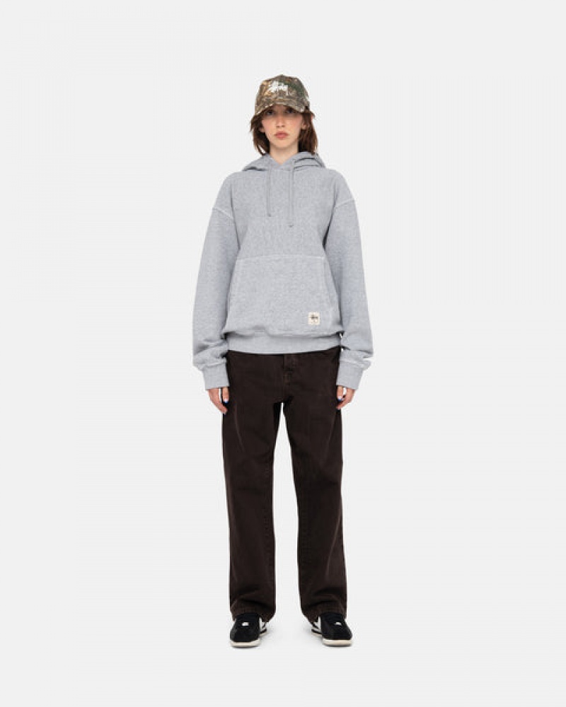 Stussy Contrast Stitch Label Hoodie Erkek Gri Türkiye | NGG-9519