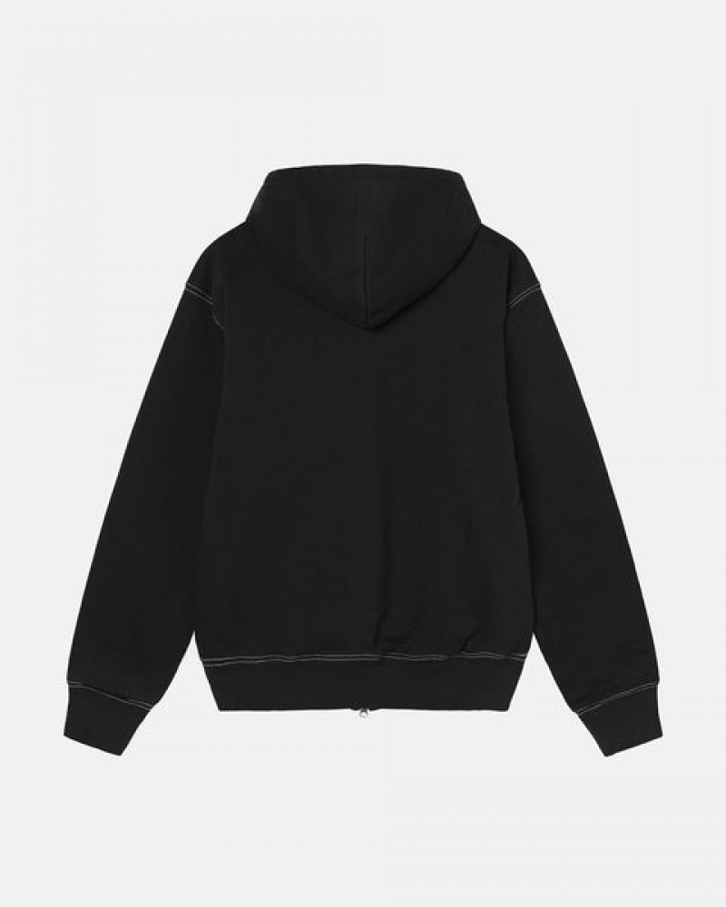 Stussy Double Face Label Zip Hoodie Erkek Siyah Türkiye | IFC-2190