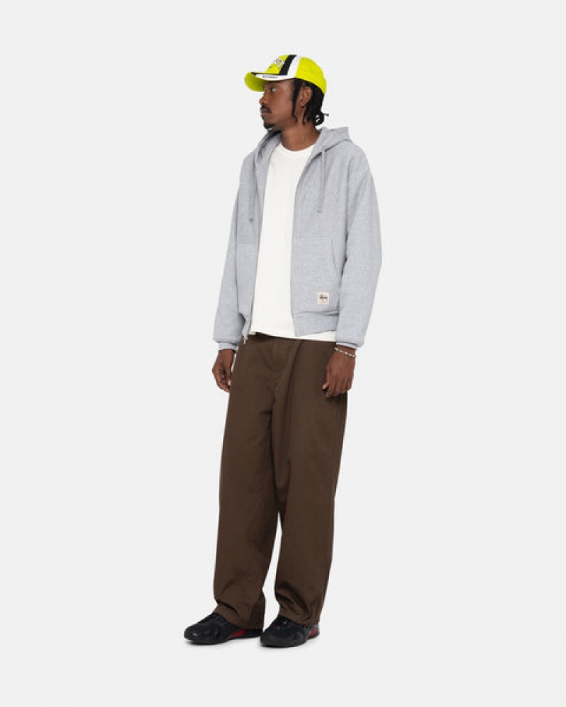 Stussy Double Face Label Zip Hoodie Erkek Gri Türkiye | UFJ-1771