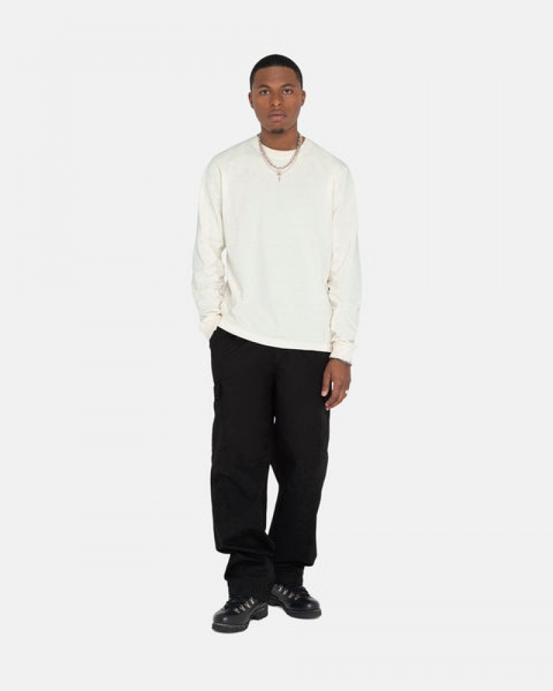 Stussy Heavyweight Pigment Dyed Ls Crew T shirt Erkek Bej Rengi Türkiye | FKH-9221