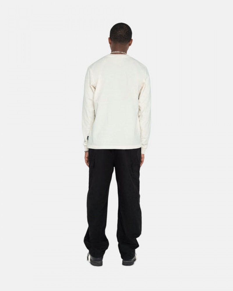 Stussy Heavyweight Pigment Dyed Ls Crew T shirt Erkek Bej Rengi Türkiye | FKH-9221