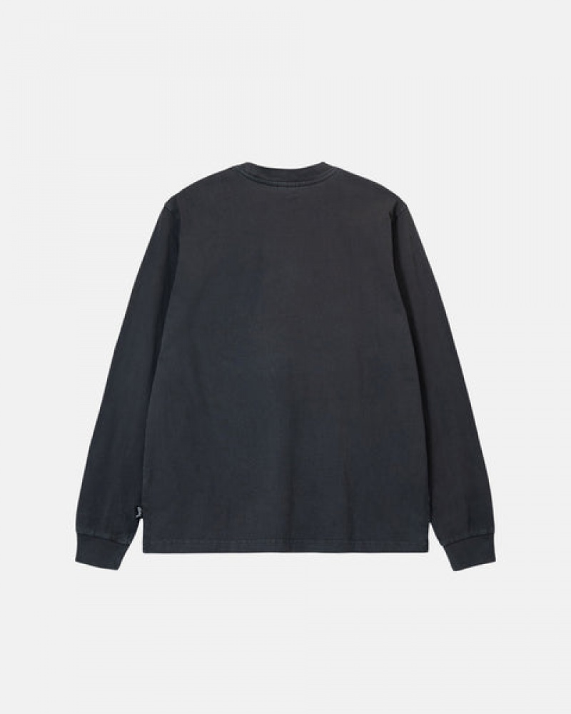 Stussy Heavyweight Pigment Dyed Ls Crew T shirt Erkek Siyah Türkiye | NSY-8766