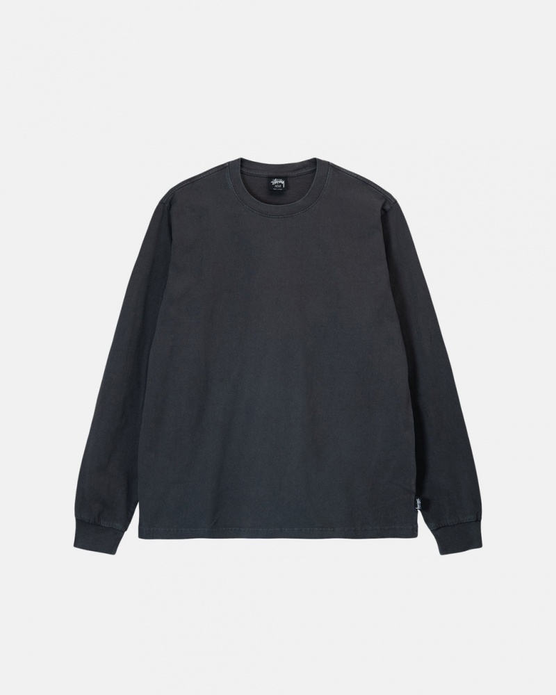 Stussy Heavyweight Pigment Dyed Ls Crew T shirt Erkek Siyah Türkiye | NSY-8766