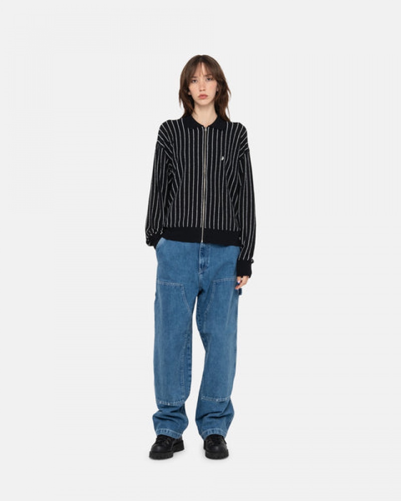 Stussy Light Weight Ls Zip Polo Üstler Erkek Siyah Türkiye | ZUW-4117