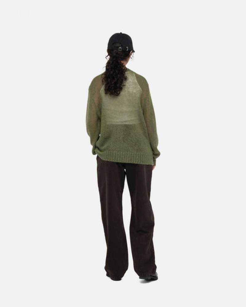 Stussy Loose Knit Kazak Kazak Erkek Zeytin Yeşili Türkiye | GCD-1702
