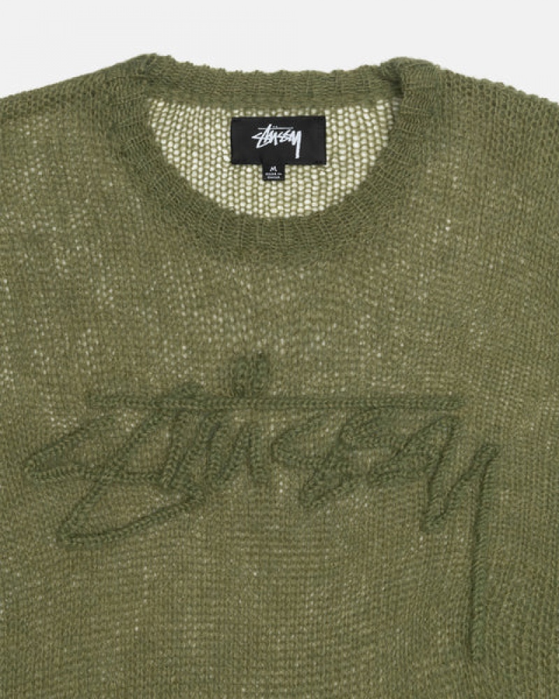 Stussy Loose Knit Kazak Kazak Erkek Zeytin Yeşili Türkiye | GCD-1702