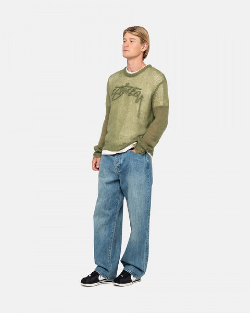 Stussy Loose Knit Kazak Kazak Erkek Zeytin Yeşili Türkiye | GCD-1702