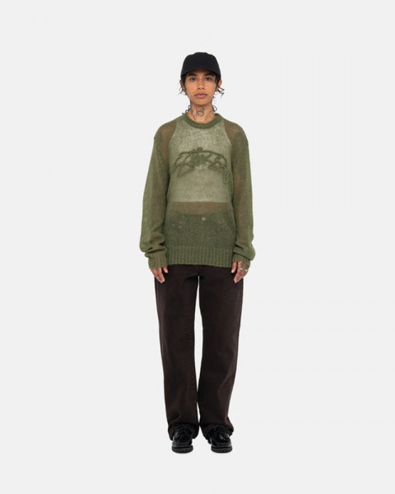 Stussy Loose Knit Kazak Kazak Erkek Zeytin Yeşili Türkiye | GCD-1702