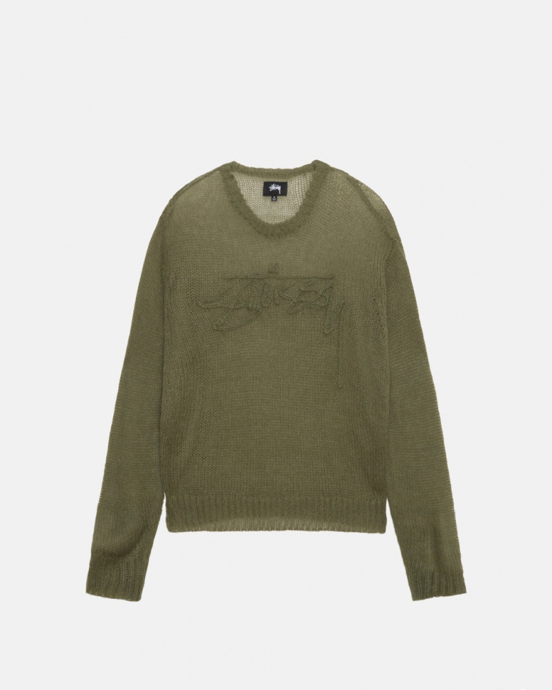 Stussy Loose Knit Kazak Kazak Erkek Zeytin Yeşili Türkiye | GCD-1702
