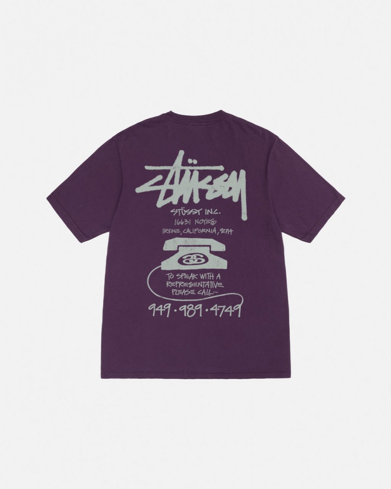 Stussy Old Phone Tee Pigment Dyed T shirt Erkek Mor Türkiye | NRZ-8746