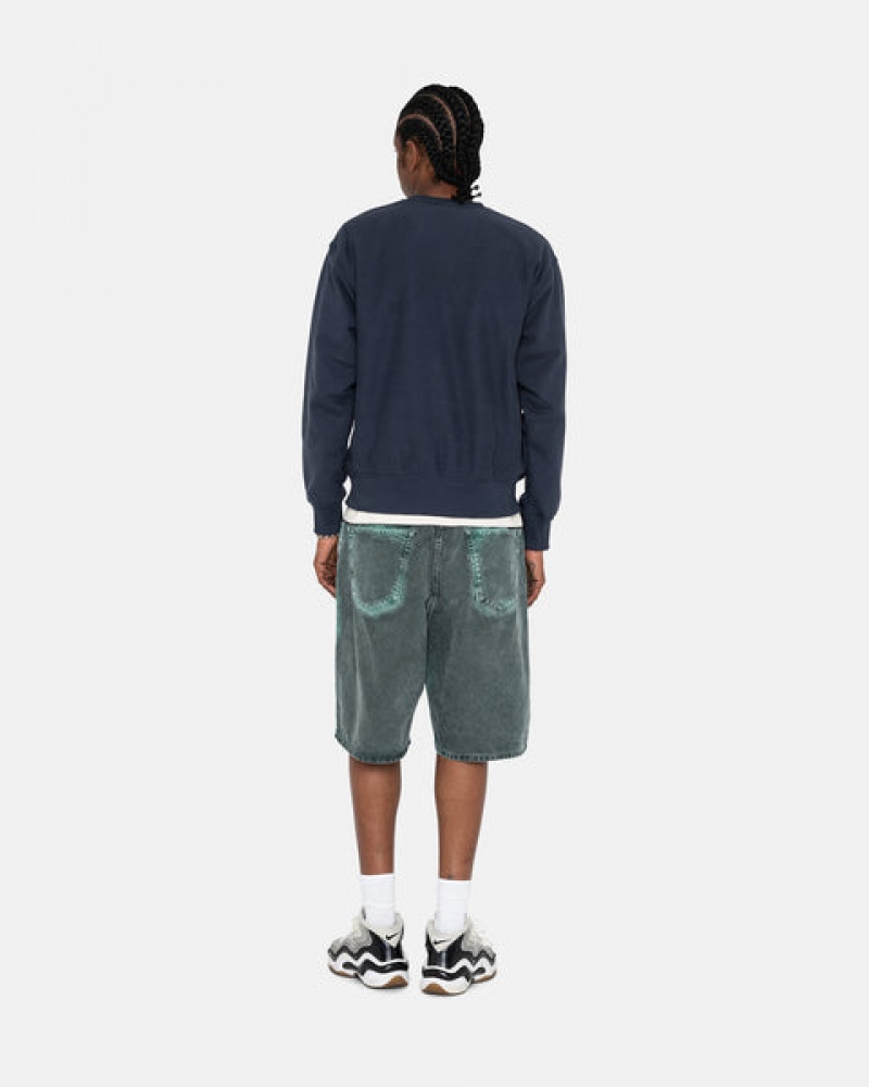 Stussy Overdyed Stock Logo Crew Tişörtü Erkek Lacivert Türkiye | DRM-1174