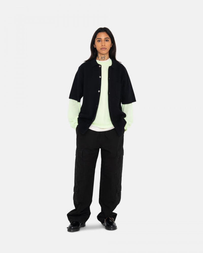 Stussy Perforated Swirl Knit Shirt Gömlek Erkek Siyah Türkiye | NJC-9030