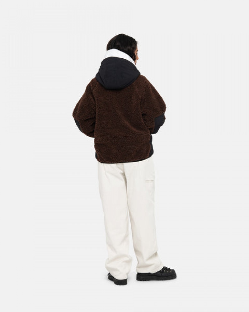 Stussy Sherpa Paneled Kukuletalı Jacket Mont Erkek Kahverengi Türkiye | FJU-4870