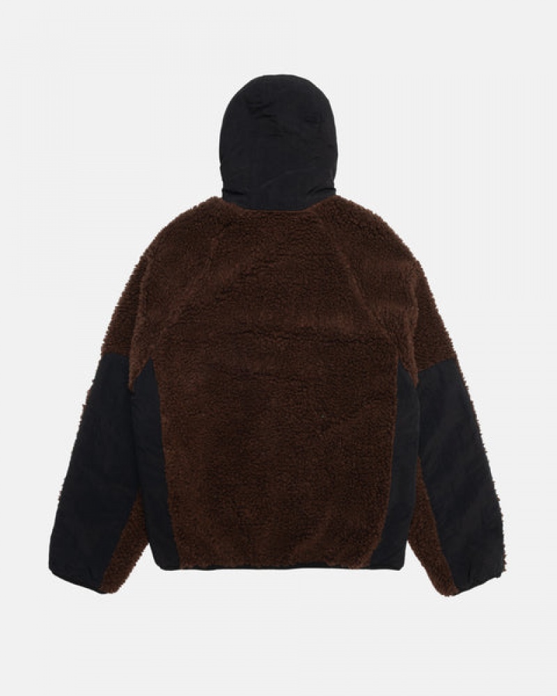 Stussy Sherpa Paneled Kukuletalı Jacket Mont Erkek Kahverengi Türkiye | FJU-4870