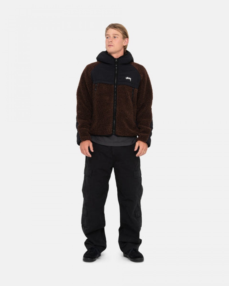 Stussy Sherpa Paneled Kukuletalı Jacket Mont Erkek Kahverengi Türkiye | FJU-4870