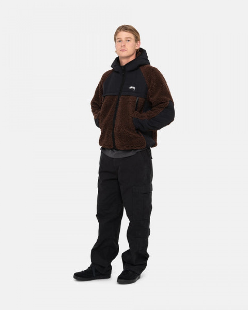 Stussy Sherpa Paneled Kukuletalı Jacket Mont Erkek Kahverengi Türkiye | FJU-4870
