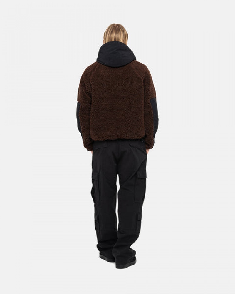 Stussy Sherpa Paneled Kukuletalı Jacket Mont Erkek Kahverengi Türkiye | FJU-4870