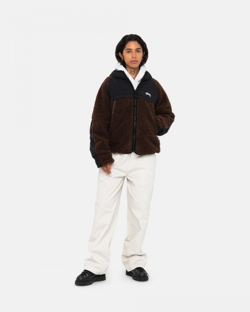 Stussy Sherpa Paneled Kukuletalı Jacket Mont Erkek Kahverengi Türkiye | FJU-4870