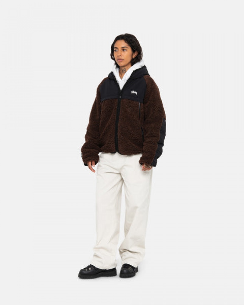 Stussy Sherpa Paneled Kukuletalı Jacket Mont Erkek Kahverengi Türkiye | FJU-4870