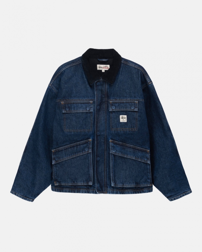 Stussy Shop Jacket Washed Denim Mont Kadın Mavi Türkiye | POF-4788