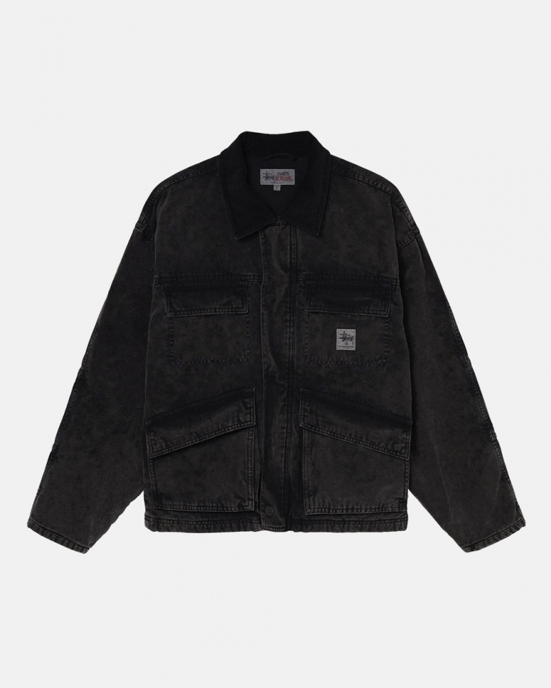 Stussy Shop Jacket Washed Kanvas Mont Kadın Siyah Türkiye | EJH-7884