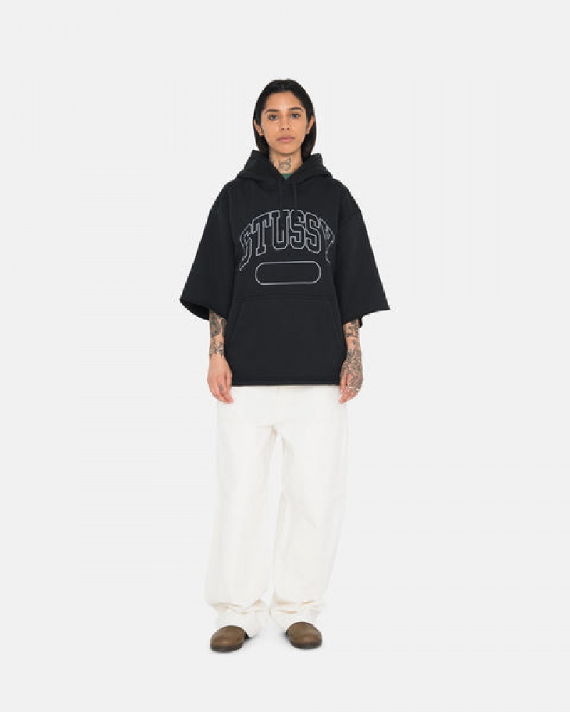 Stussy Ss Boxy Cropped Hoodie Erkek Siyah Türkiye | GGC-0318