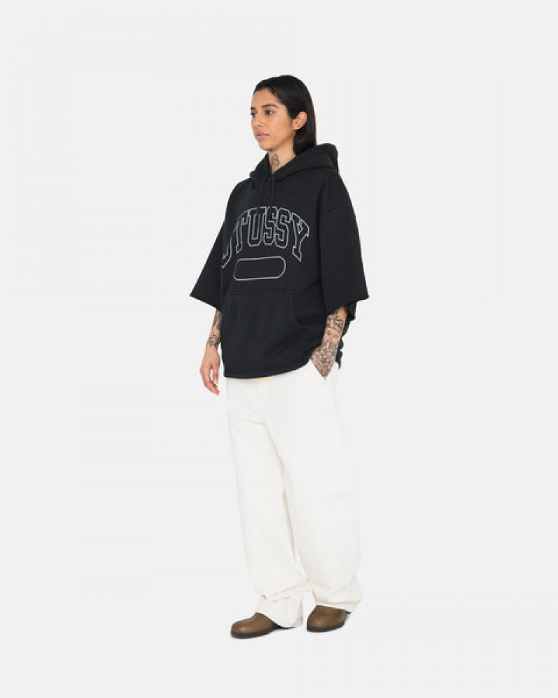 Stussy Ss Boxy Cropped Hoodie Erkek Siyah Türkiye | GGC-0318