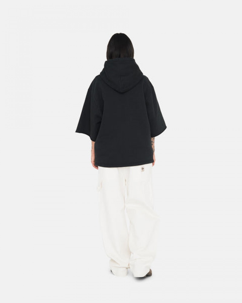 Stussy Ss Boxy Cropped Hoodie Erkek Siyah Türkiye | GGC-0318