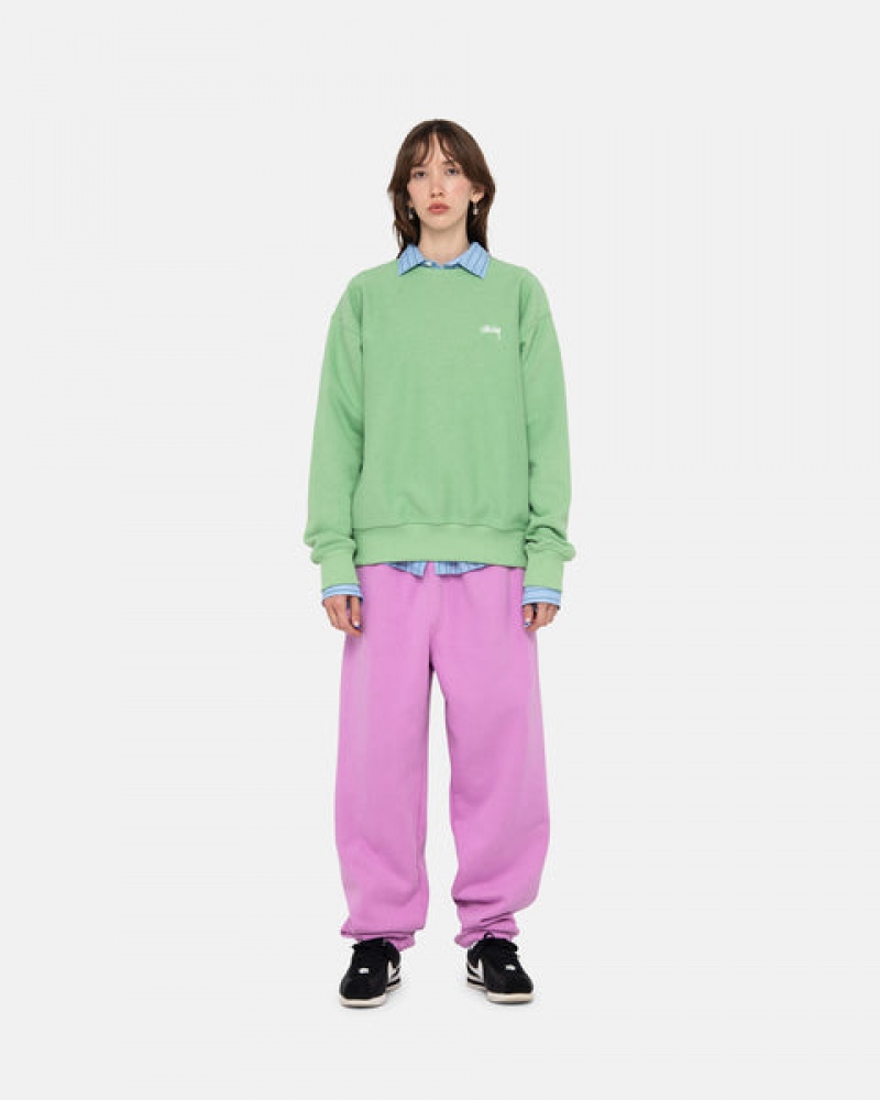 Stussy Stock Logo Crew Tişörtü Erkek Yeşil Türkiye | KET-9811