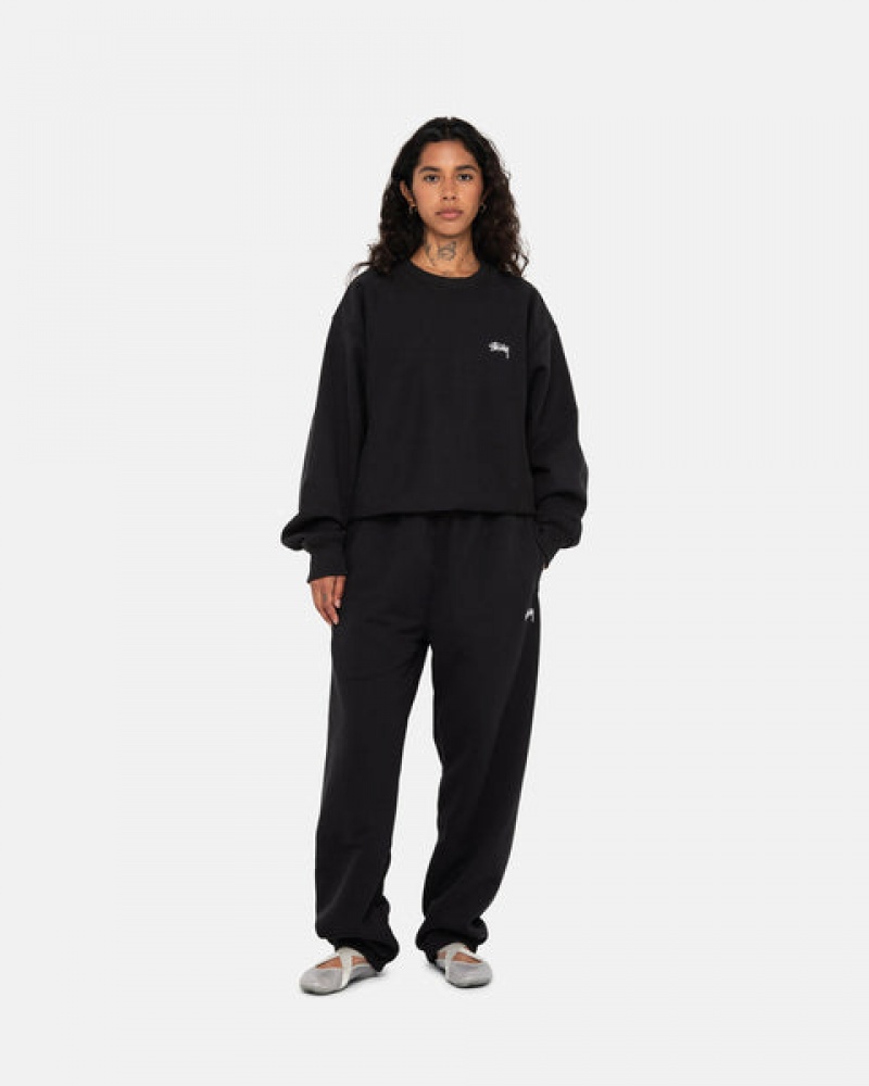 Stussy Stock Logo Crew Tişörtü Kadın Siyah Türkiye | RYT-5934