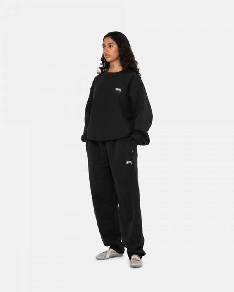 Stussy Stock Logo Crew Tişörtü Kadın Siyah Türkiye | RYT-5934