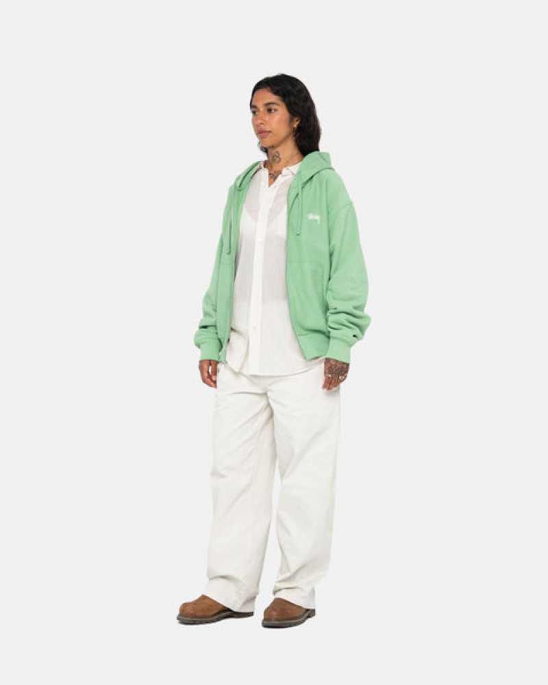 Stussy Stock Logo Zip Hood Tişörtü Kadın Yeşil Türkiye | WMI-2962