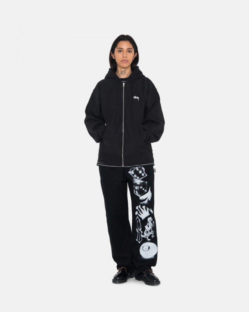 Stussy Stock Logo Zip Hoodie Erkek Siyah Türkiye | CKQ-9728