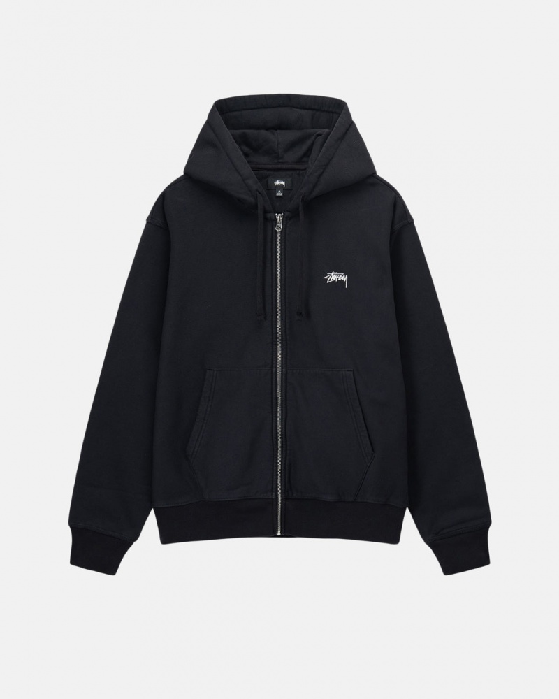 Stussy Stock Logo Zip Hoodie Erkek Siyah Türkiye | CKQ-9728