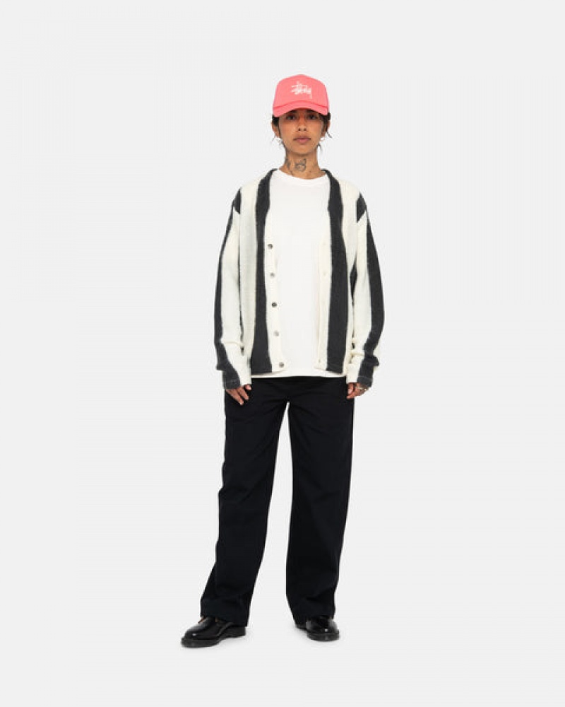 Stussy Stripe Brushed Cardigan Kazak Erkek Bej Rengi Türkiye | NHN-1535