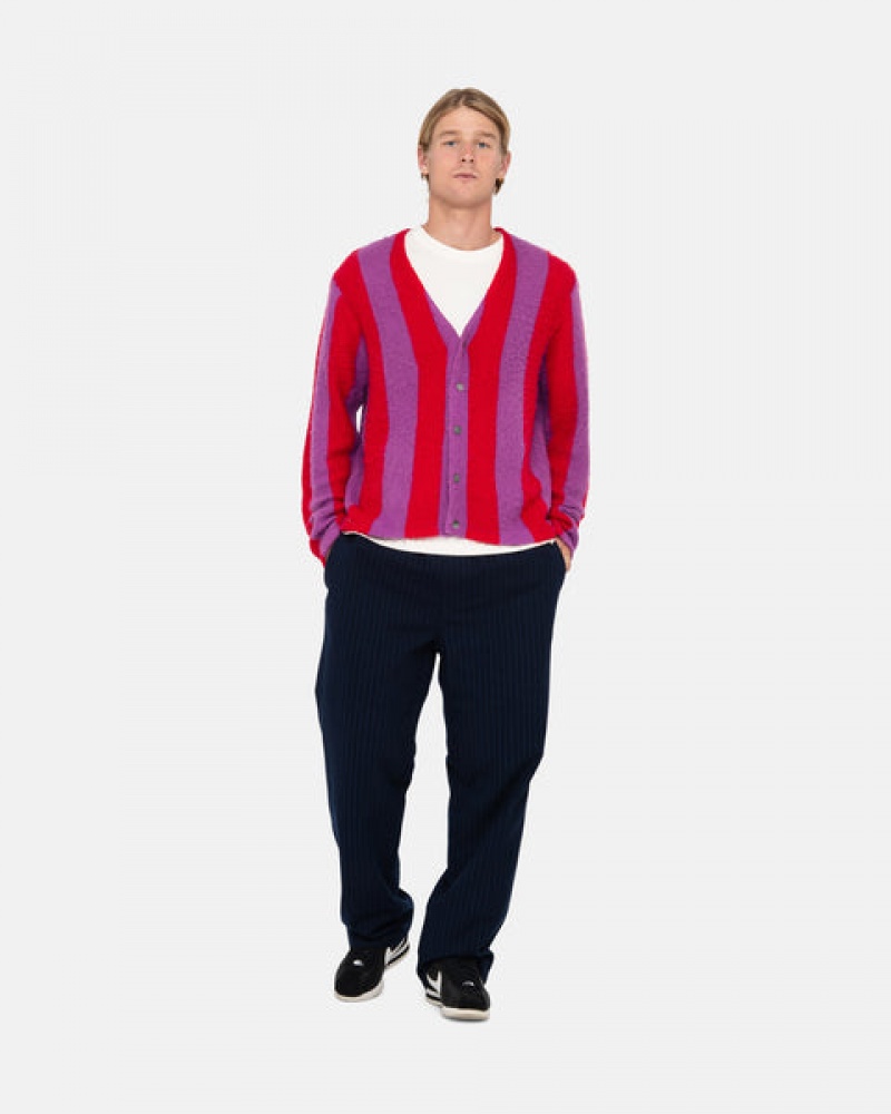 Stussy Stripe Brushed Cardigan Kazak Kadın Mor Türkiye | TNH-3475