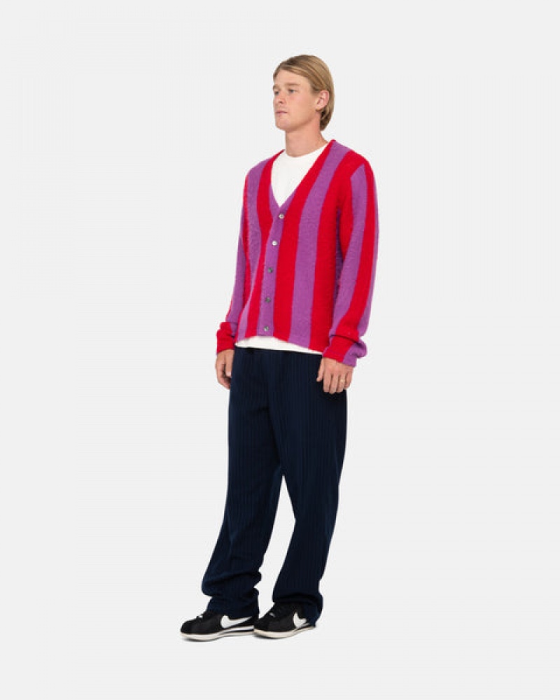 Stussy Stripe Brushed Cardigan Kazak Kadın Mor Türkiye | TNH-3475