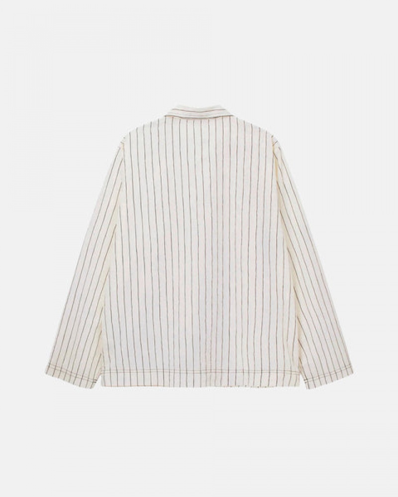 Stussy Tekla Poplin Pyjama Shirt Gömlek Erkek Bej Rengi Türkiye | EUD-5355